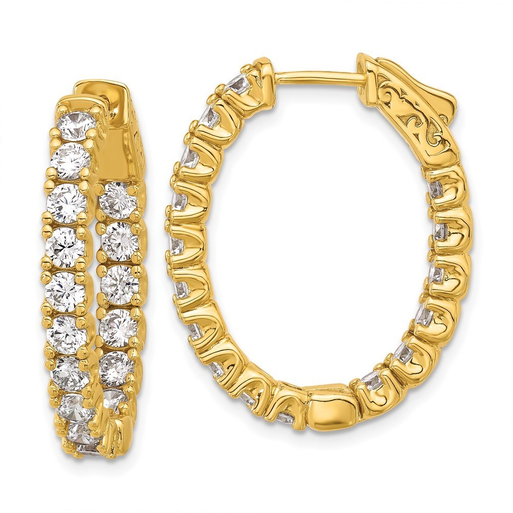 925 Sterling Silver Flash Gold-Plated 3mm Cz Oval In & Out Hinged Hoop Earrings